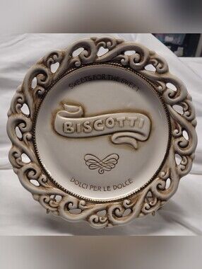 Grasslands Road Ceramic Biscotti Cream And Goldtone Trim Platter With Stand